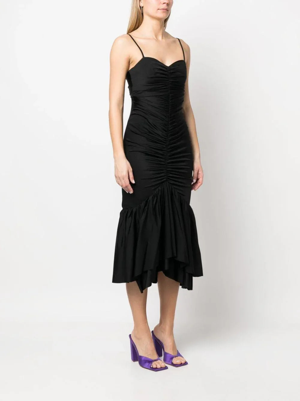 Abito nero lungo drappeggiato - Preludio Moda