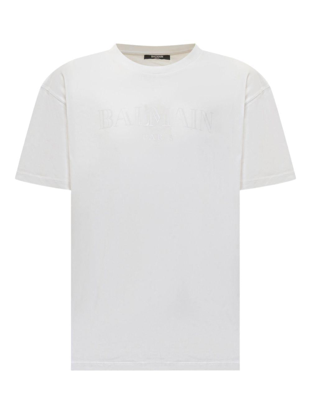 T-shirt Bianca con Logo Goffrato BX8Q81Z3186 100 BALMAIN KIDS