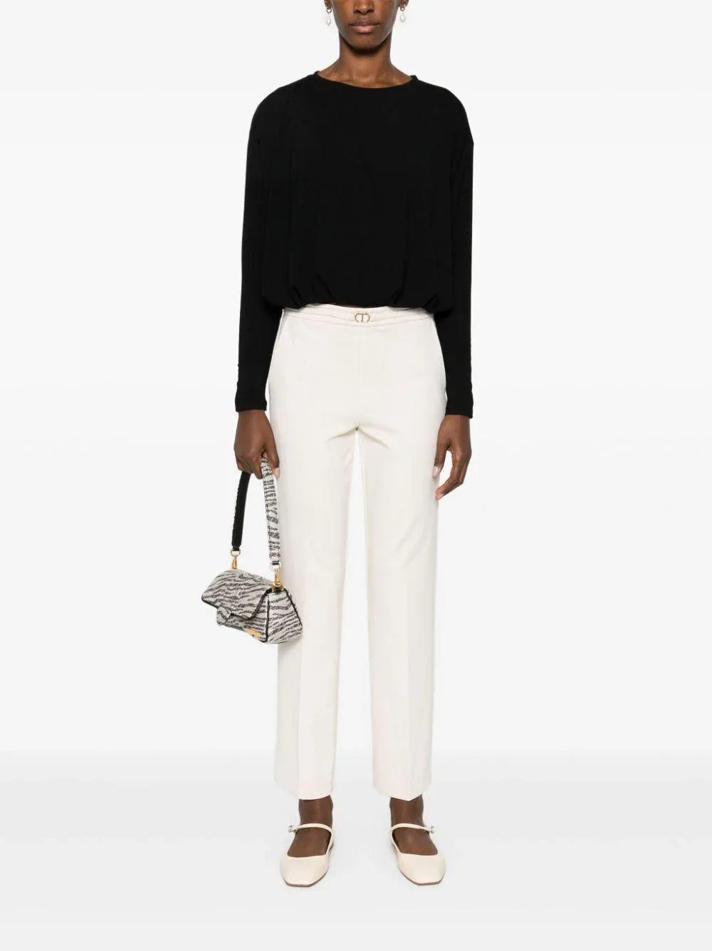 Maglia orlo drappeggiato nera - Preludio Moda