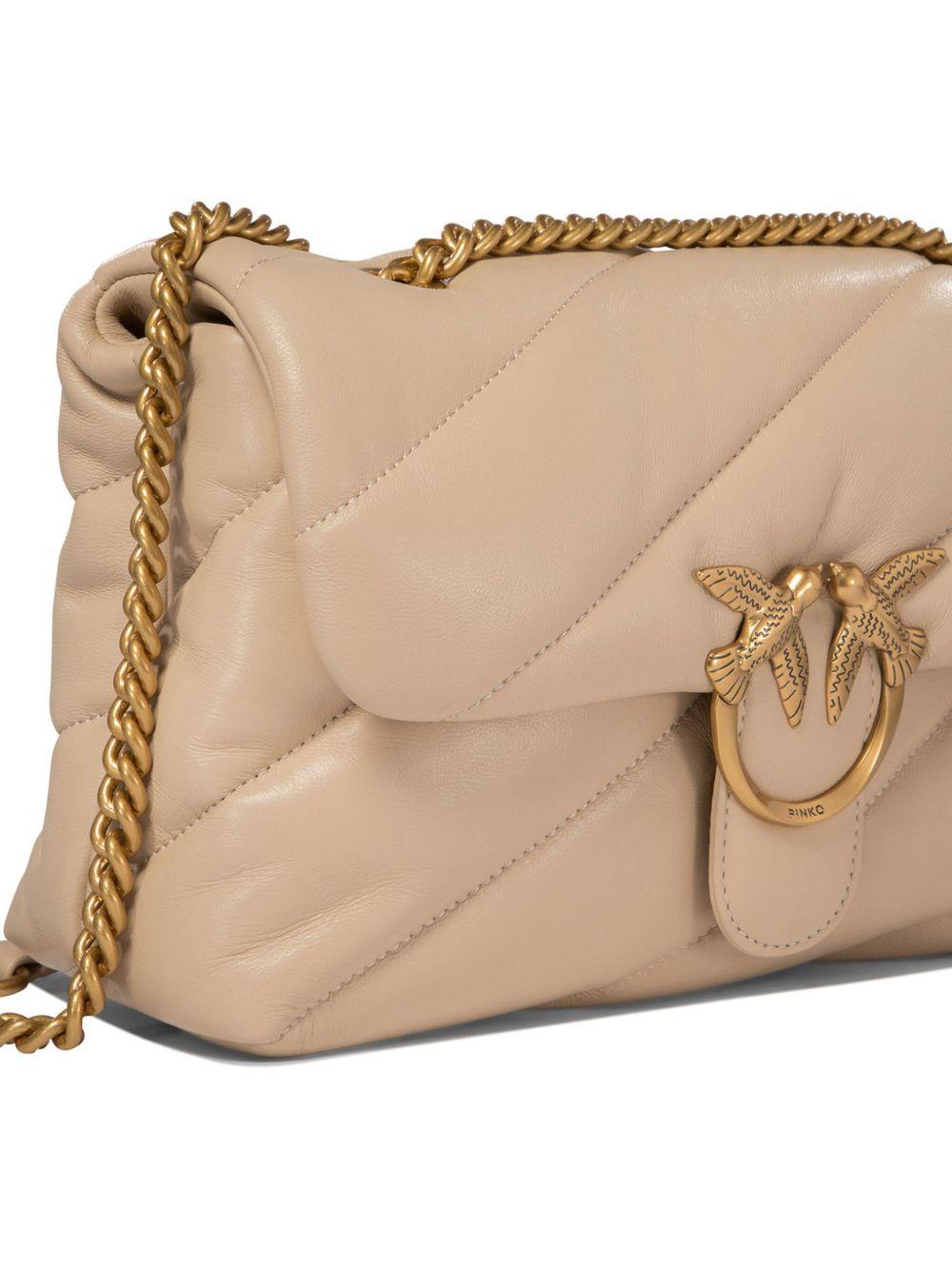 Borsa a Spalla Imbottita in Pelle con Dettagli Oro 100038A0F2 C50Q PINKO
