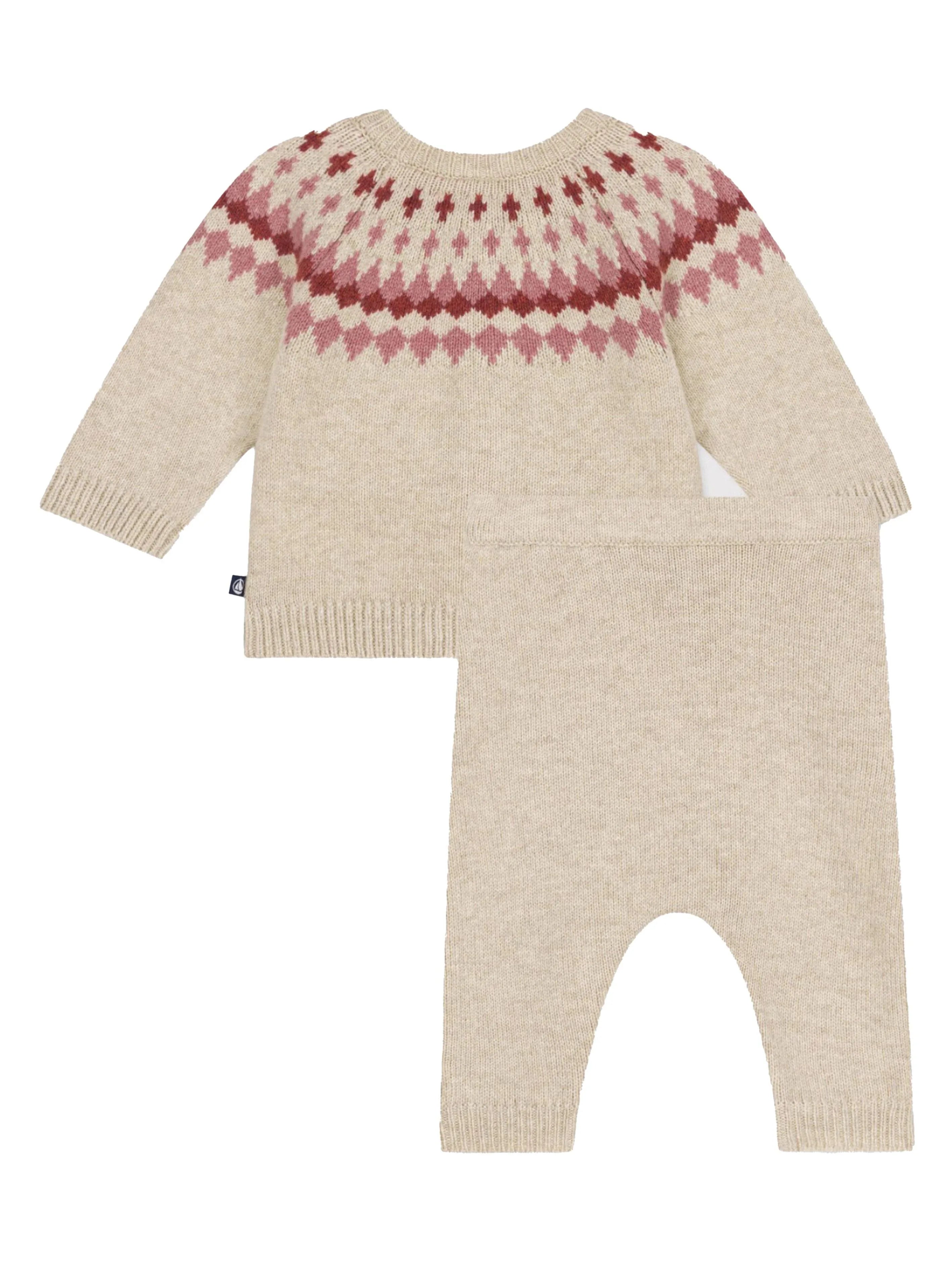 Set in maglia beige con fantasia (2pz) - Preludio Moda