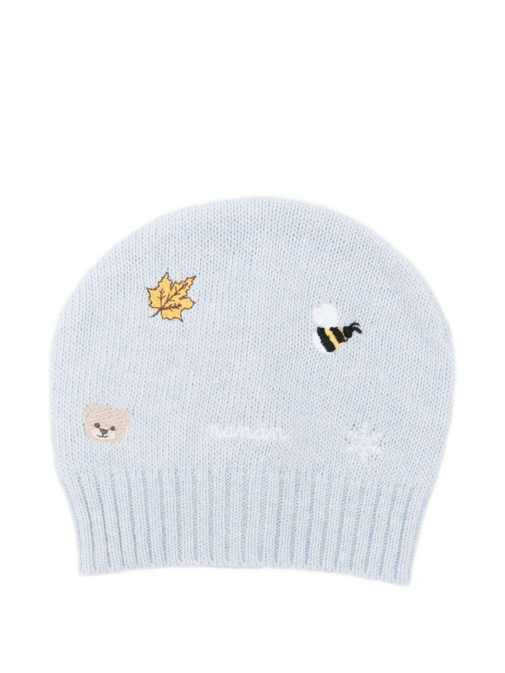 Berretto azzurro con ricamo orso e ape I25014PC AZZURRO NANAN KIDS