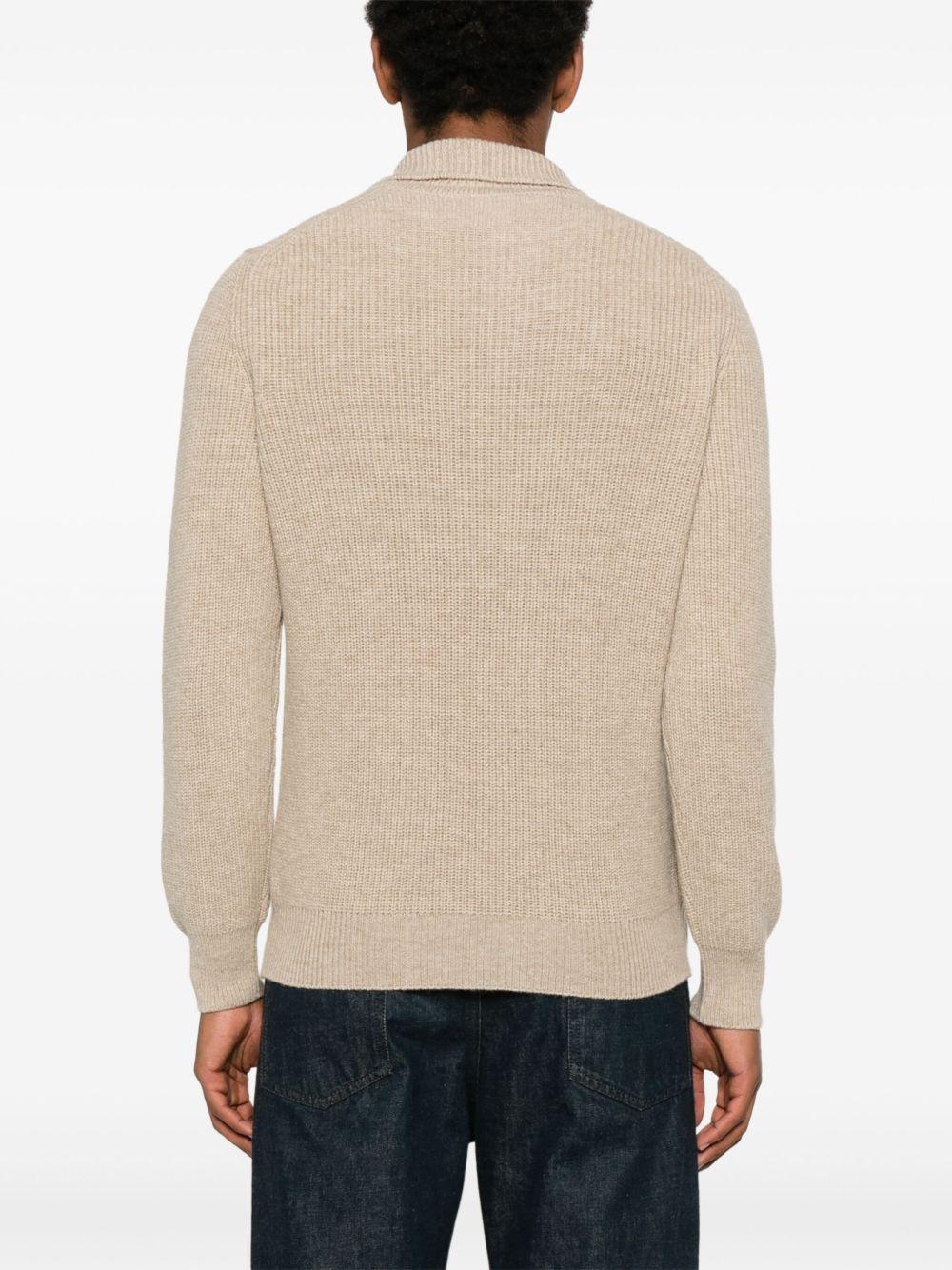 Maglione beige a coste con colletto classico - Preludio Moda