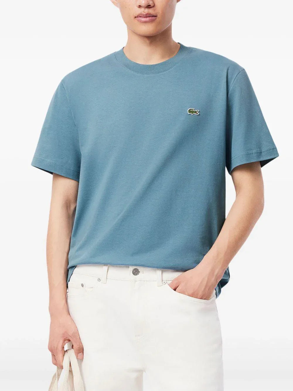 T-shirt azzurra mini logo ricamo - Preludio Moda