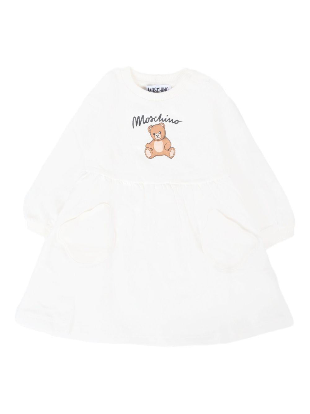 Abito nuvola girocollo con stampa Teddy Bear e maniche lunghe MDV0CULCA40 10063 MOSCHINO KIDS