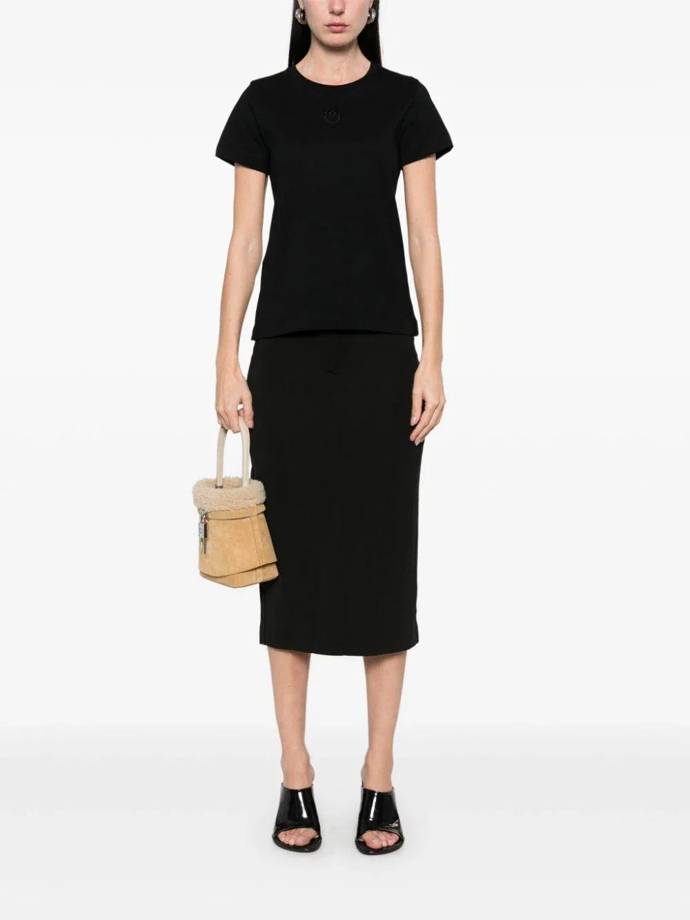 T-shirt nera ricamo Love Birds - Preludio Moda