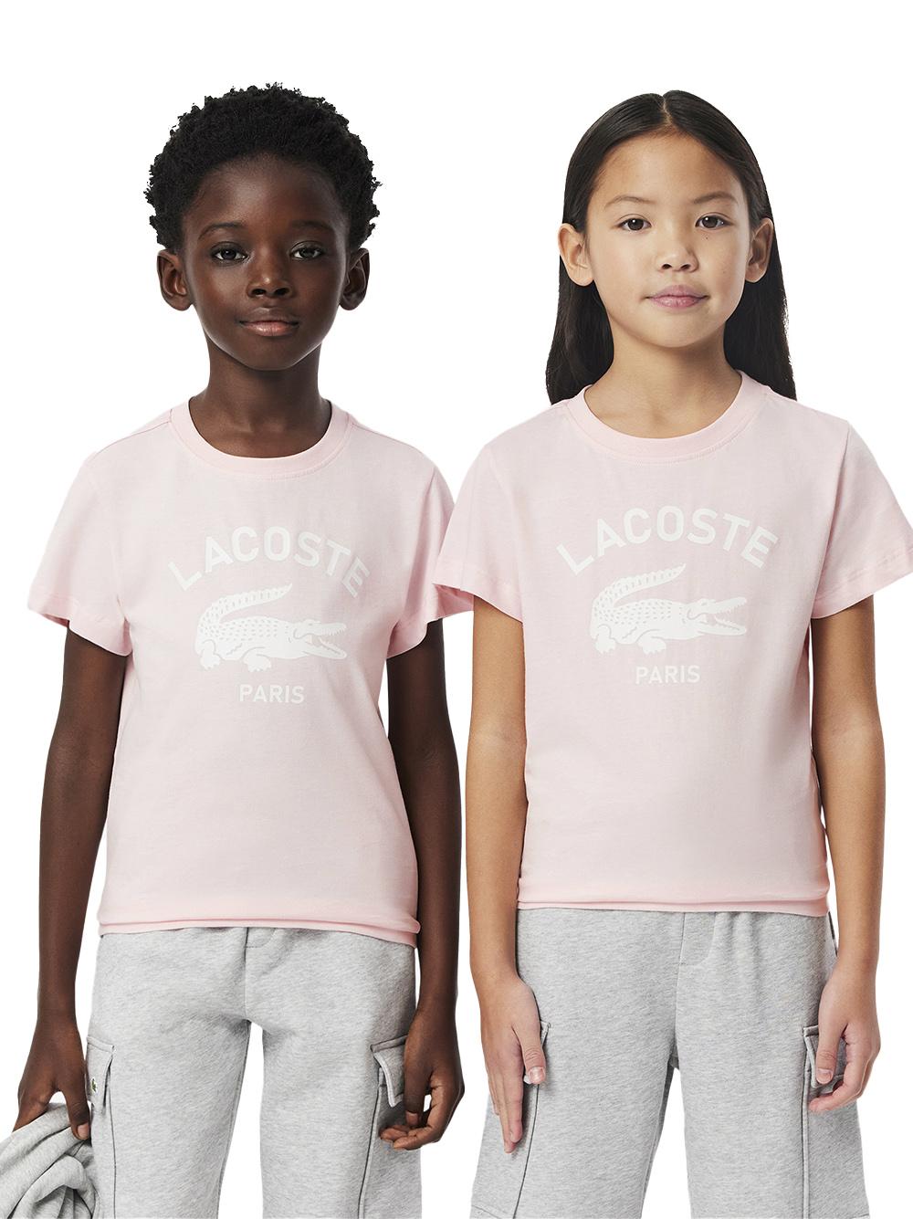 T-shirt rosa con stampa frontale logo TJ3003 T03 LACOSTE KIDS