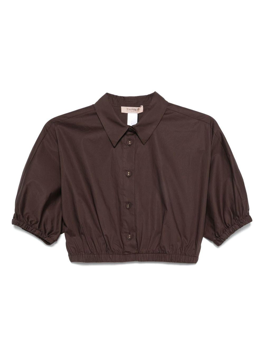 Camicia crop caffè