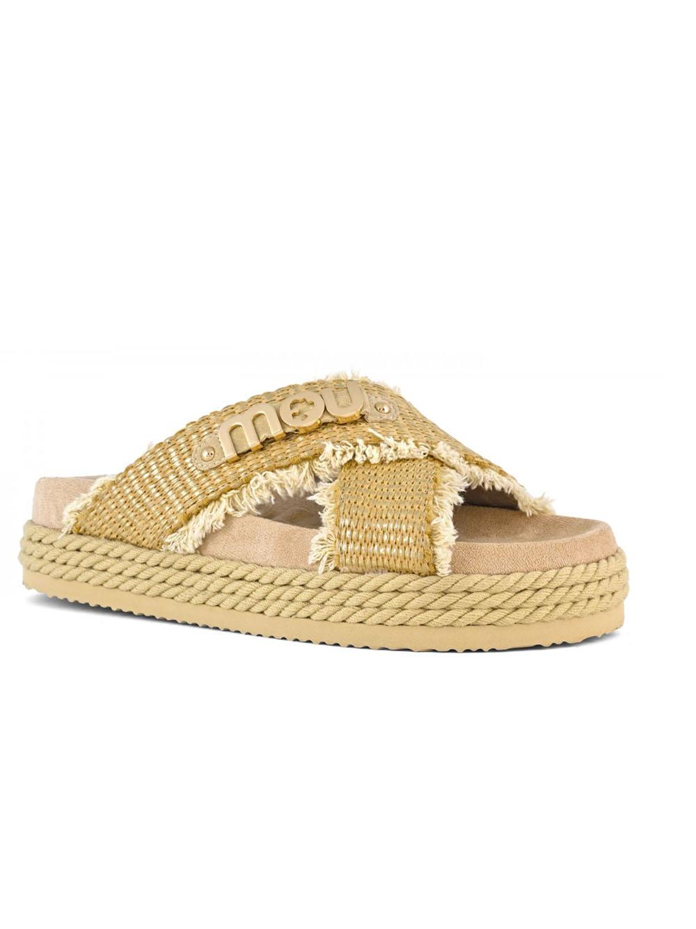 Criss-cross rope raffia sandal rafia metal