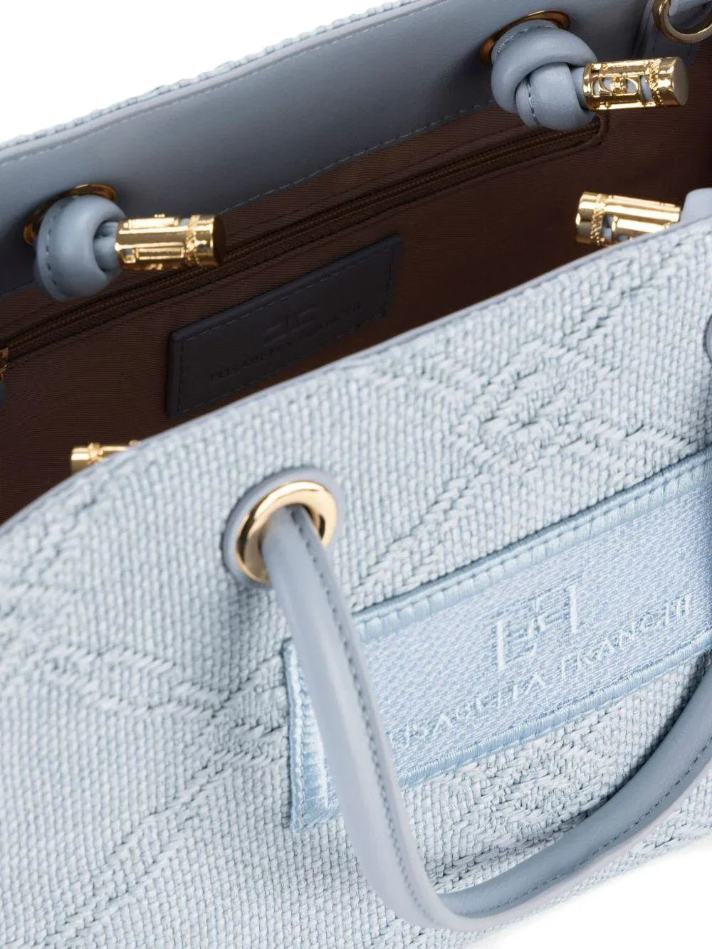 Tote piccola in rafia jacquard celeste - Preludio Moda