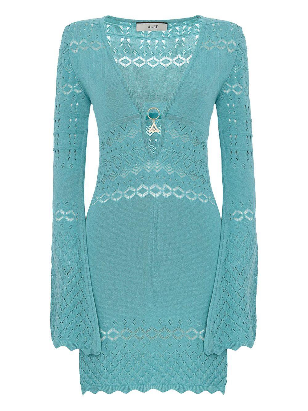 ABITO CORTO IN MAGLIA PUNTO PIZZO ACQUA MARINA - Preludio Moda