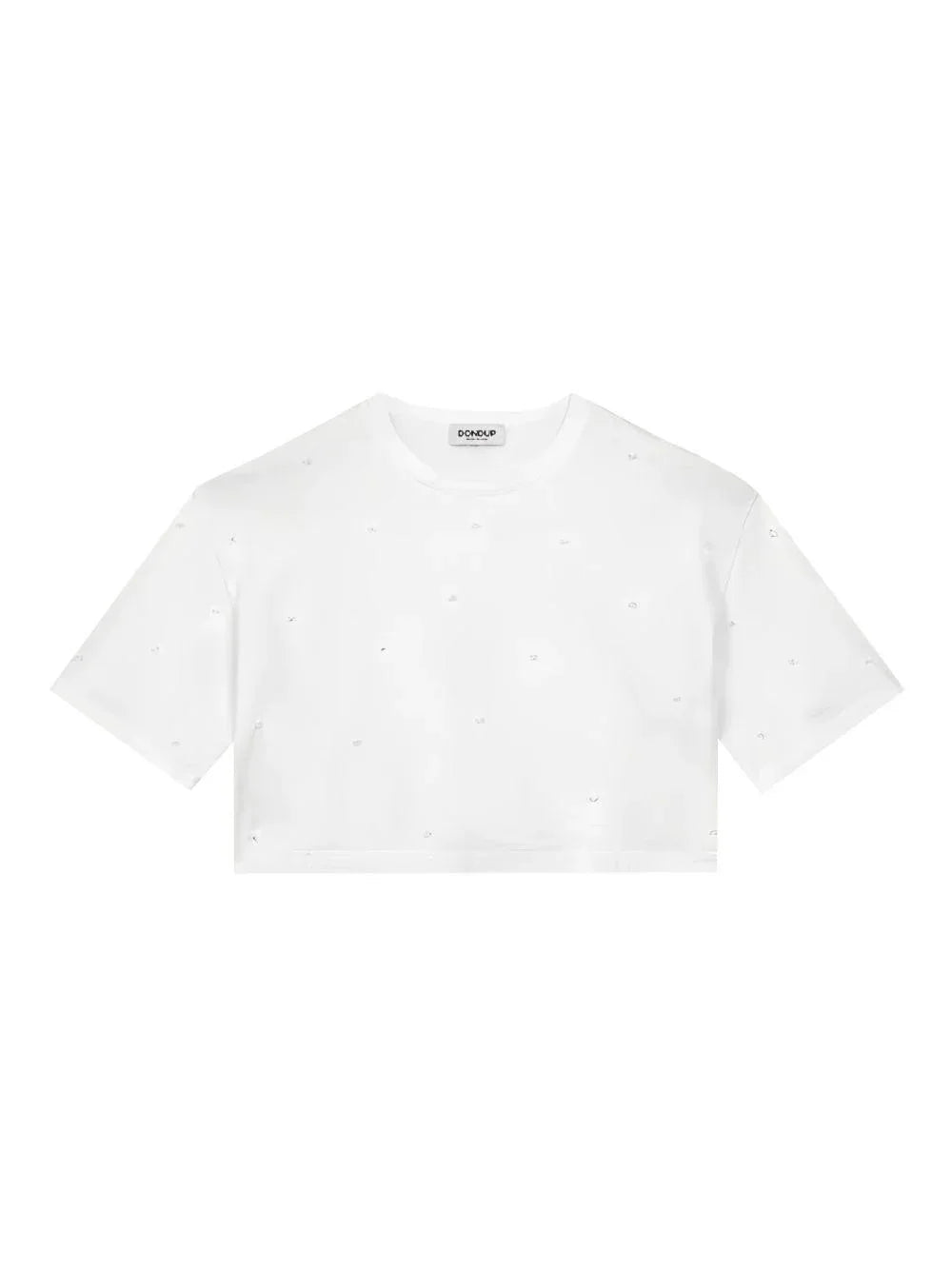 T-shirt bianca crop over con perline - Preludio Moda