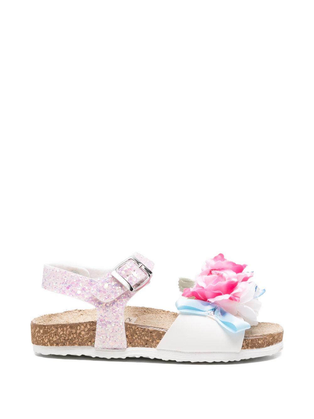Sandali con fibbia e applicazioni floreali 83G0017708 9990 MONNALISA KIDS