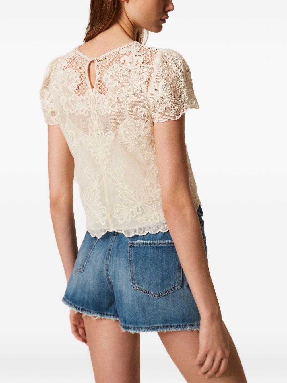 Top in pizzo avorio con maniche corte 261TP2581 00282 TWINSET