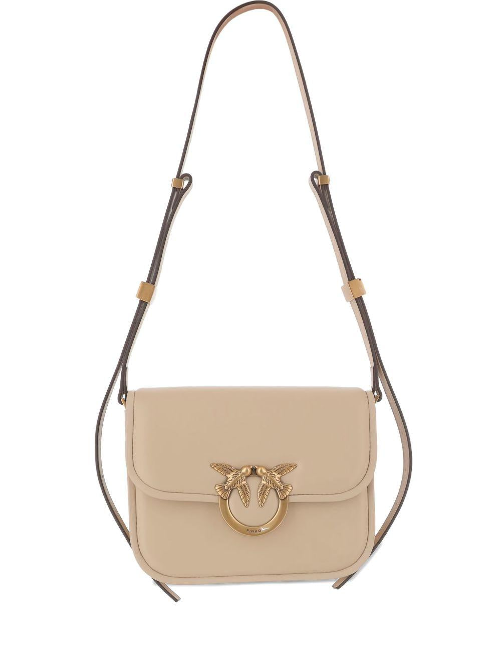 Borsa a spalla Love Birds beige con dettagli dorati 104297A26L C50Q PINKO