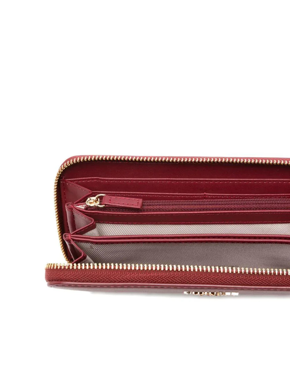 Portafoglio rosso con zip e dettagli oro - Preludio Moda