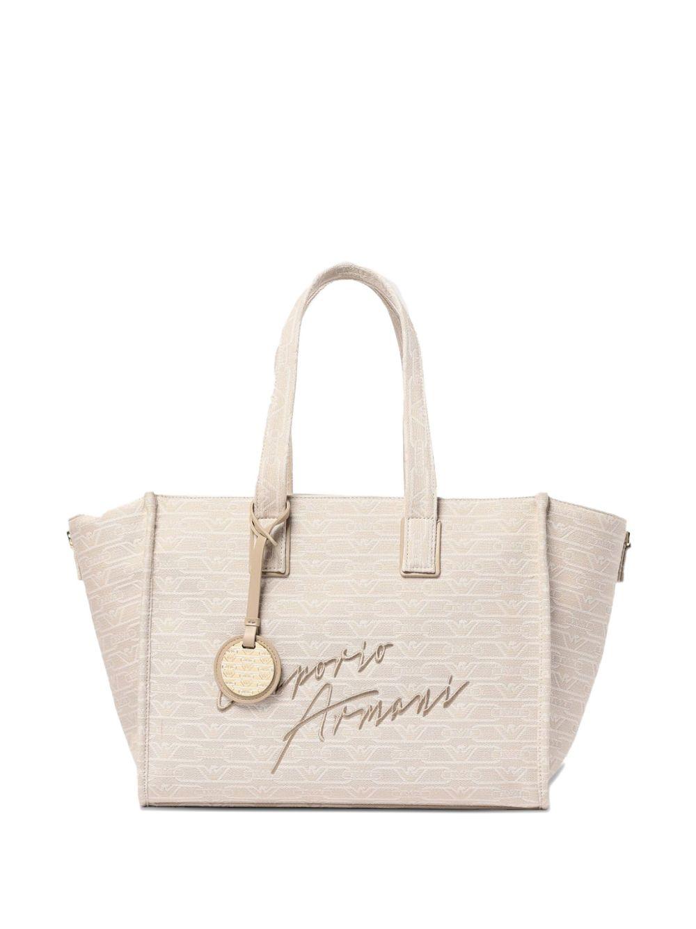 Borsa shopping jacquard monogram all over beige