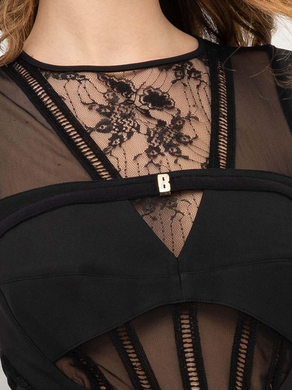 Abito nero con trasparenze ricamate - Preludio Moda