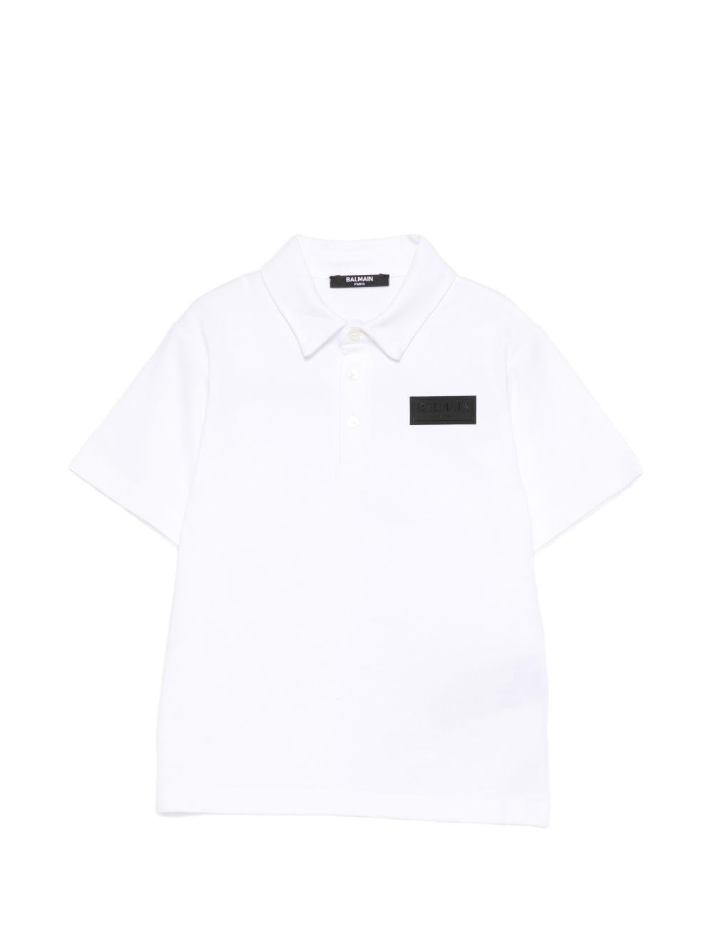 Polo in cotone a maniche corte BY8Q01Z3658 100NE BALMAIN KIDS