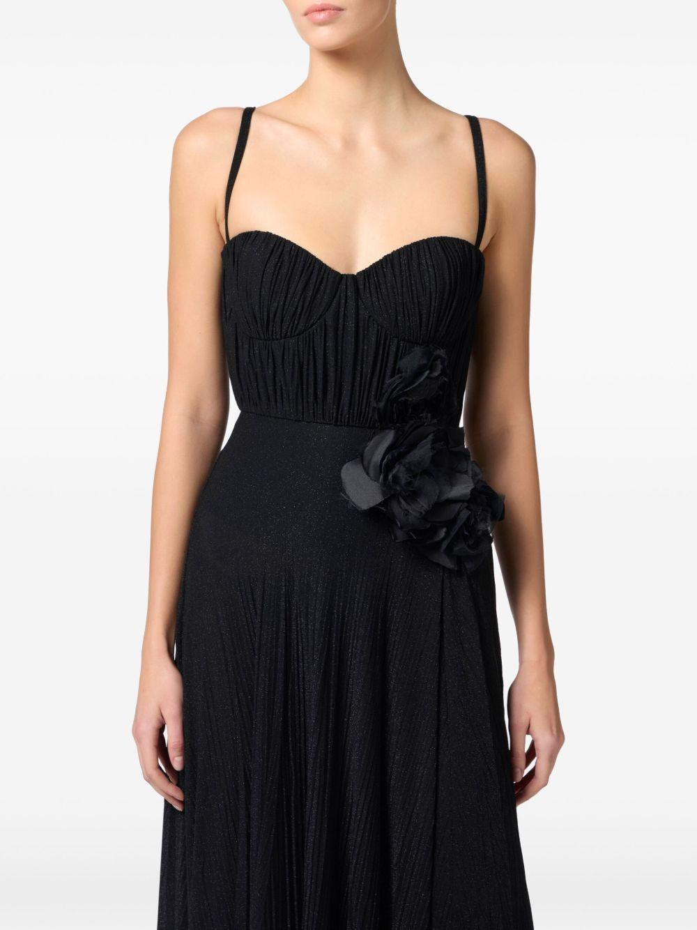 Abito Red Carpet in jersey lurex con fiore ricamato nero