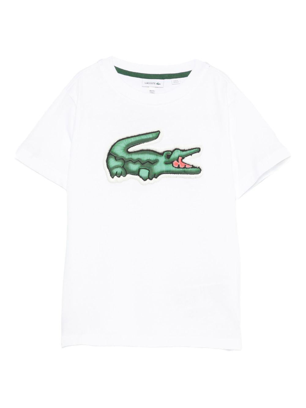 T-shirt in cotone con patch logo 947072 W8L LACOSTE KIDS