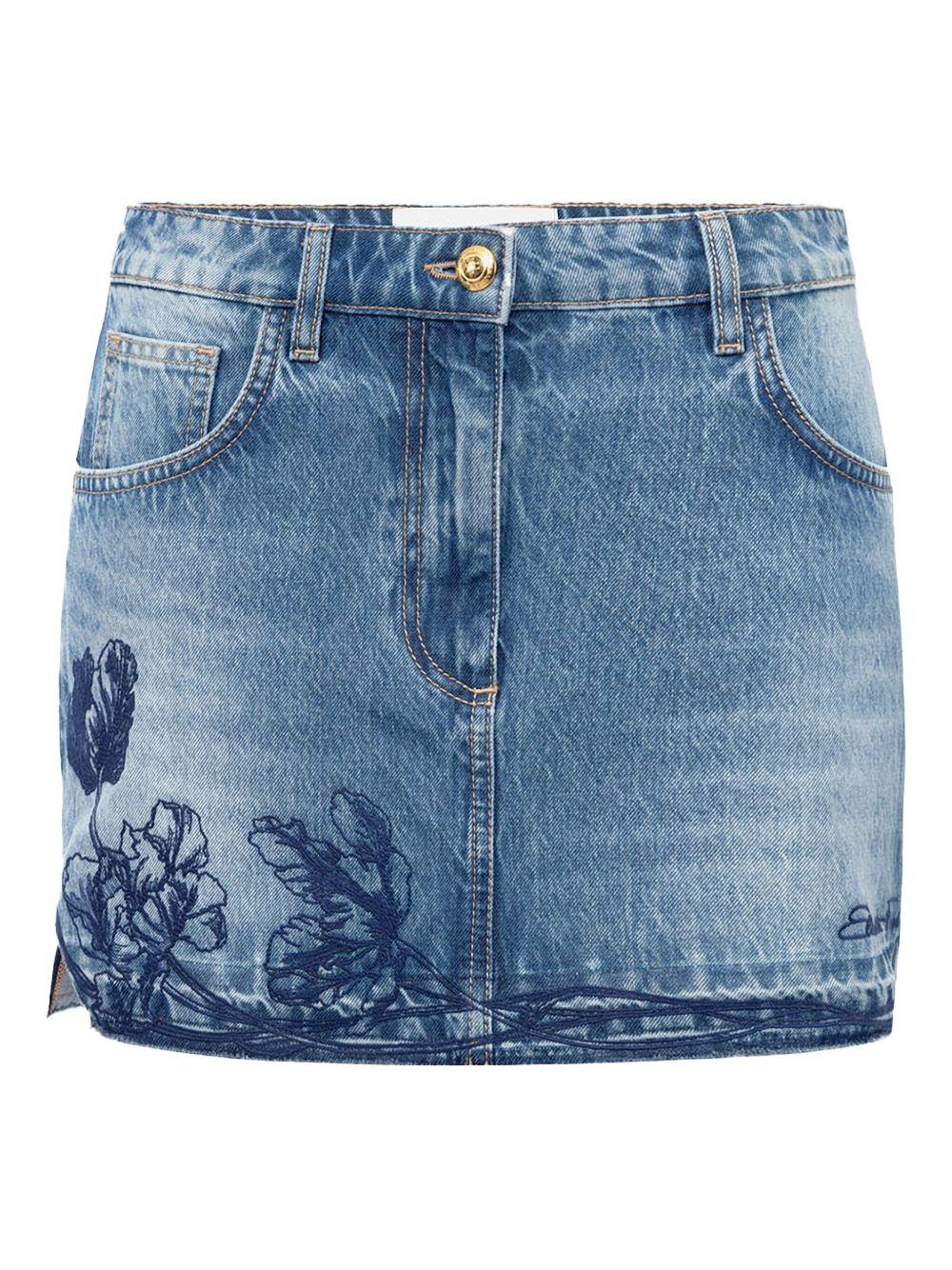 Minigonna in denim con ricamo floreale - Preludio Moda