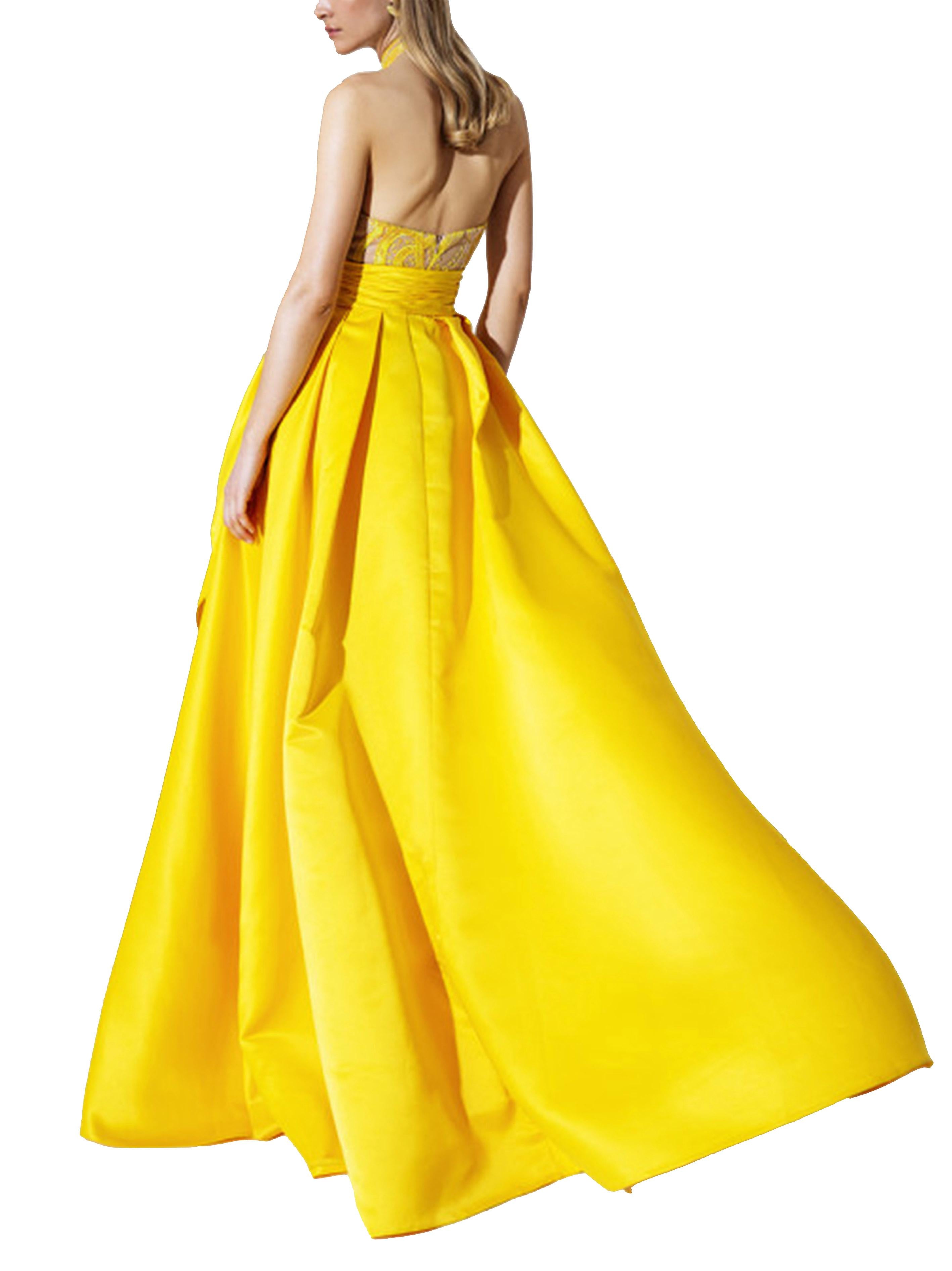 Abito semitrasparente con gonnellone giallo A4246 YELLOW ALLURE