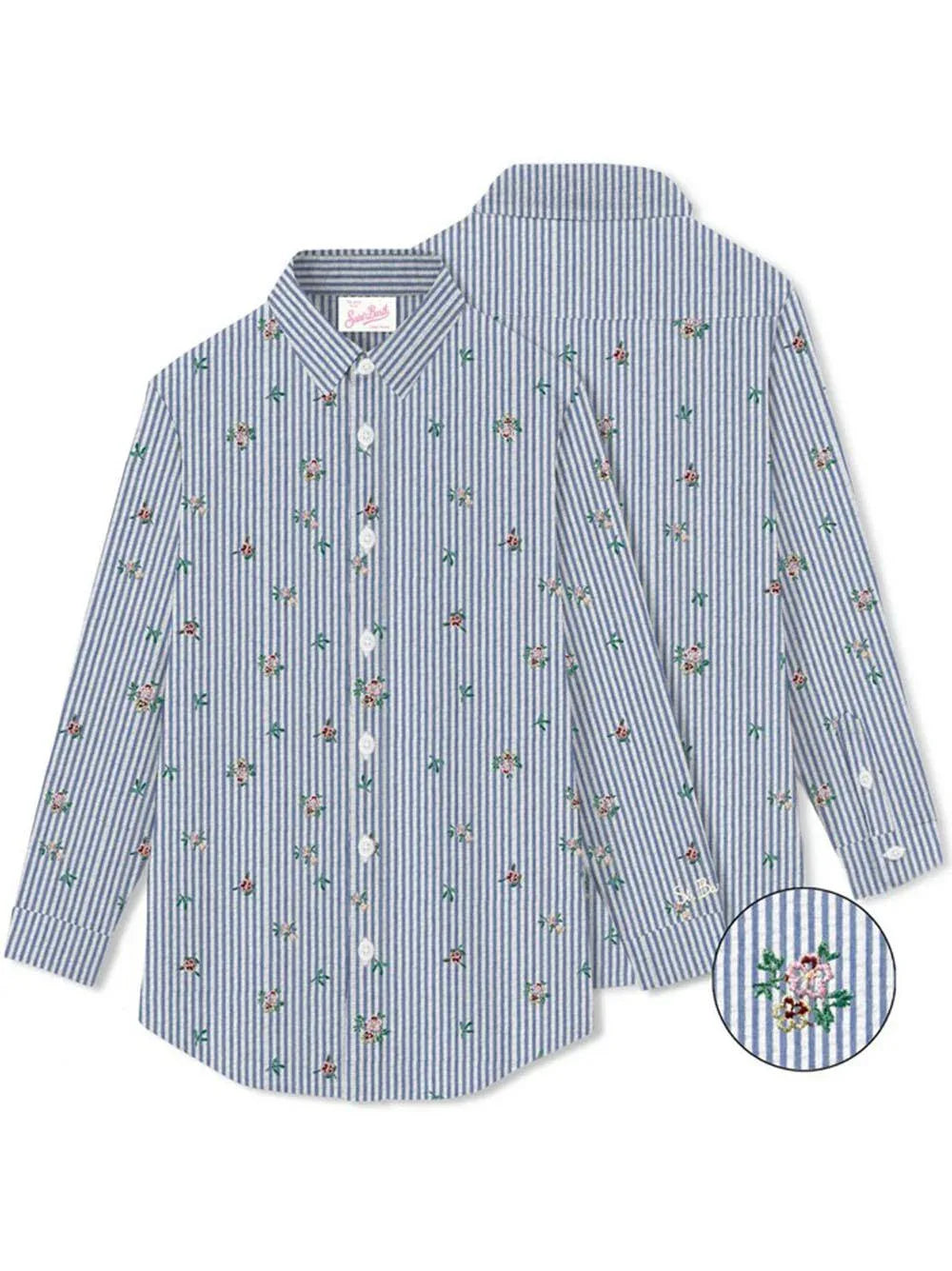 Camicia brigitte a righe con fiori ricamati - Preludio Moda