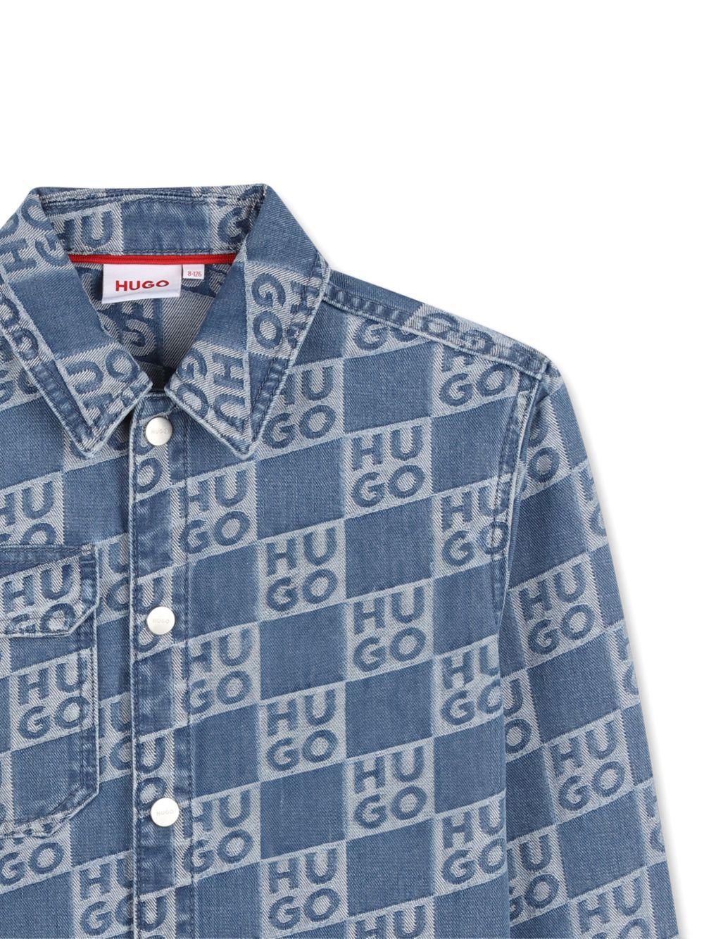 Camicia in denim con stampa logo G01004 Z25 HUGO KIDS