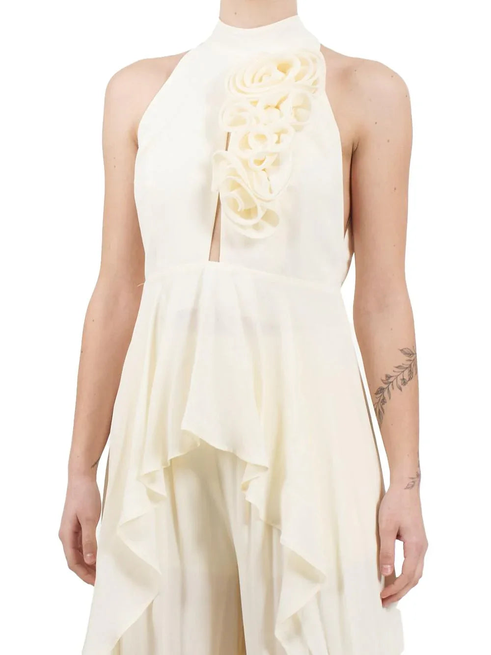 Top panna con applicazioni fiori - Preludio Moda