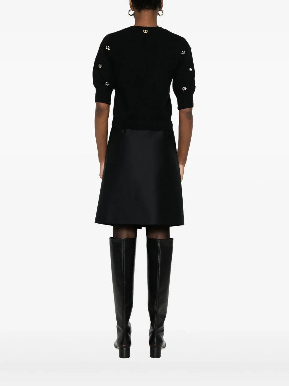 Maglione nero decorato con cristalli e girocollo - Preludio Moda