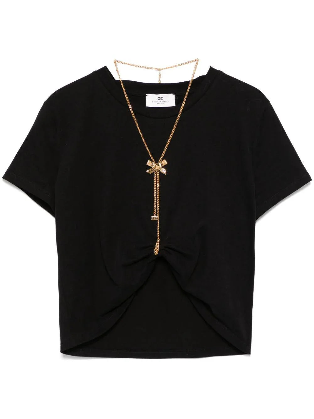 T-shirt nera con arricciatura e collana - Preludio Moda
