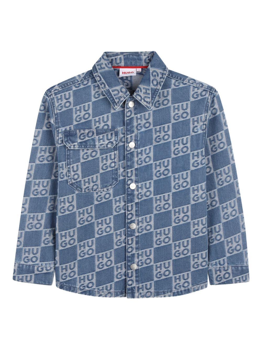 Camicia in denim con stampa logo G01004 Z25 HUGO KIDS