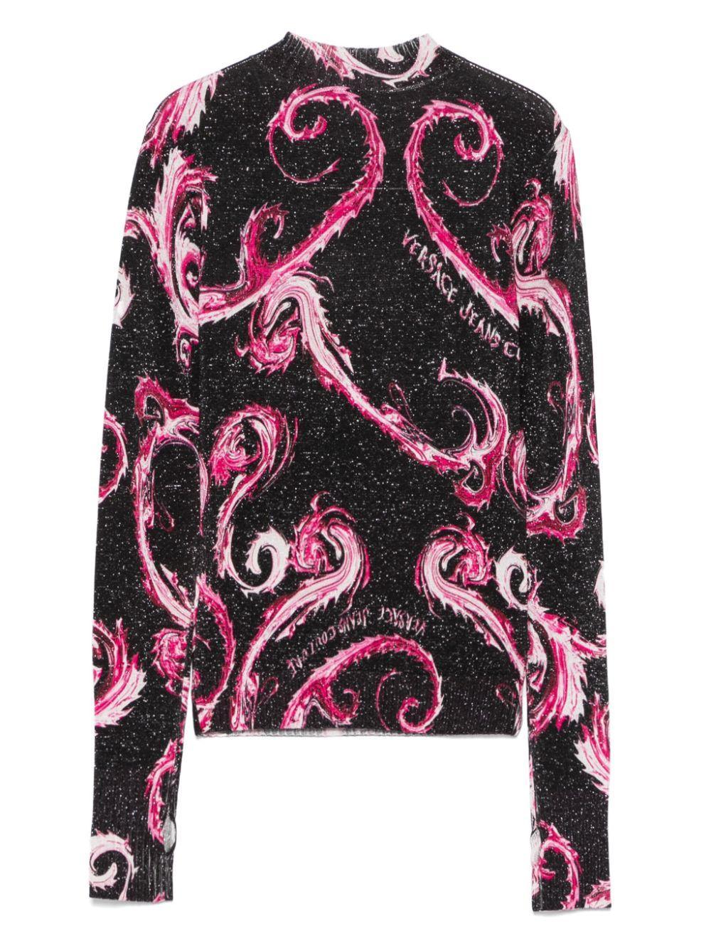 Maglia fantasia barocca lamè nero/rosa - Preludio Moda