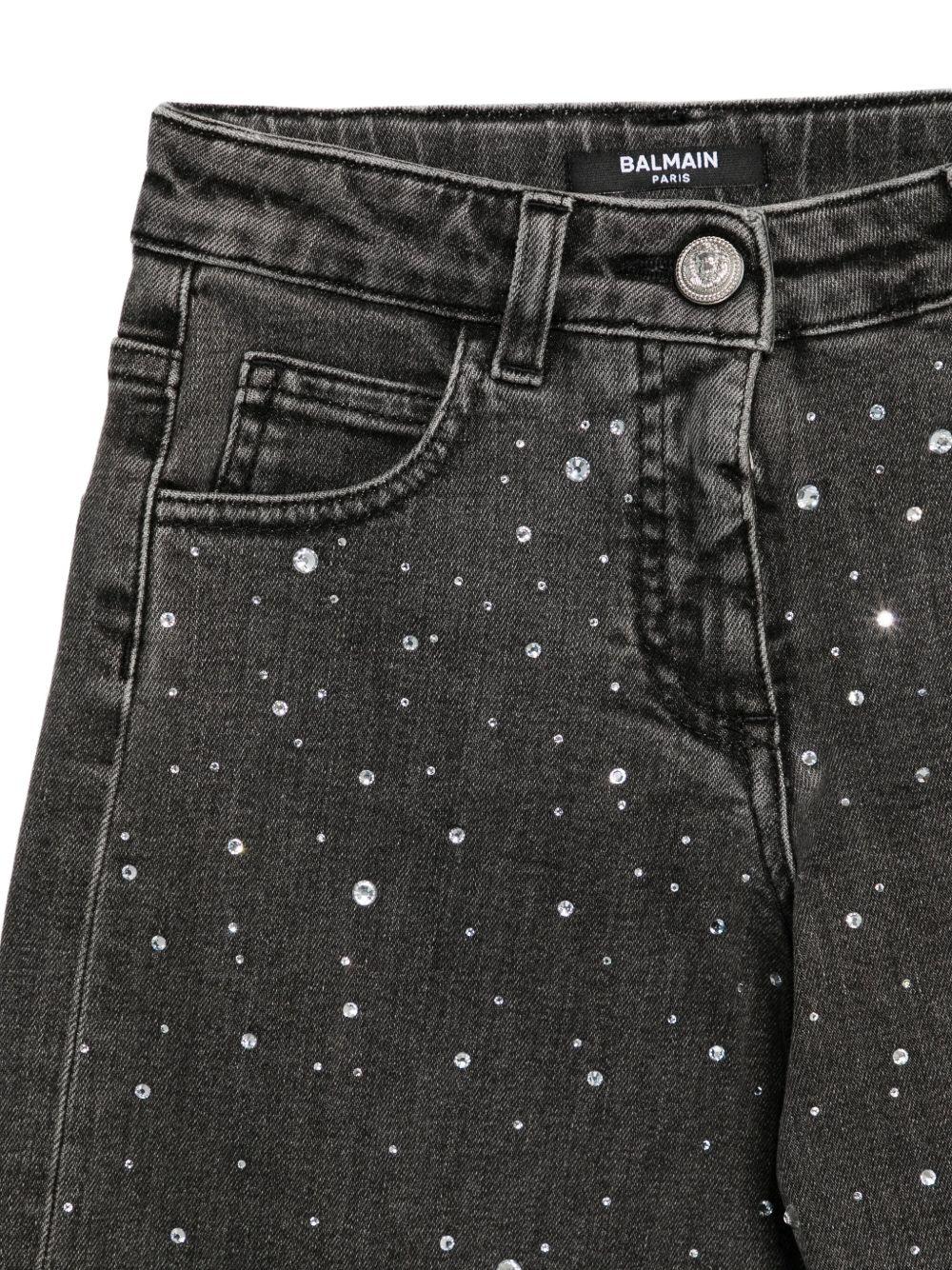 Jeans Neri con Decorazione di Cristalli BX6B60D0004 930AG BALMAIN KIDS