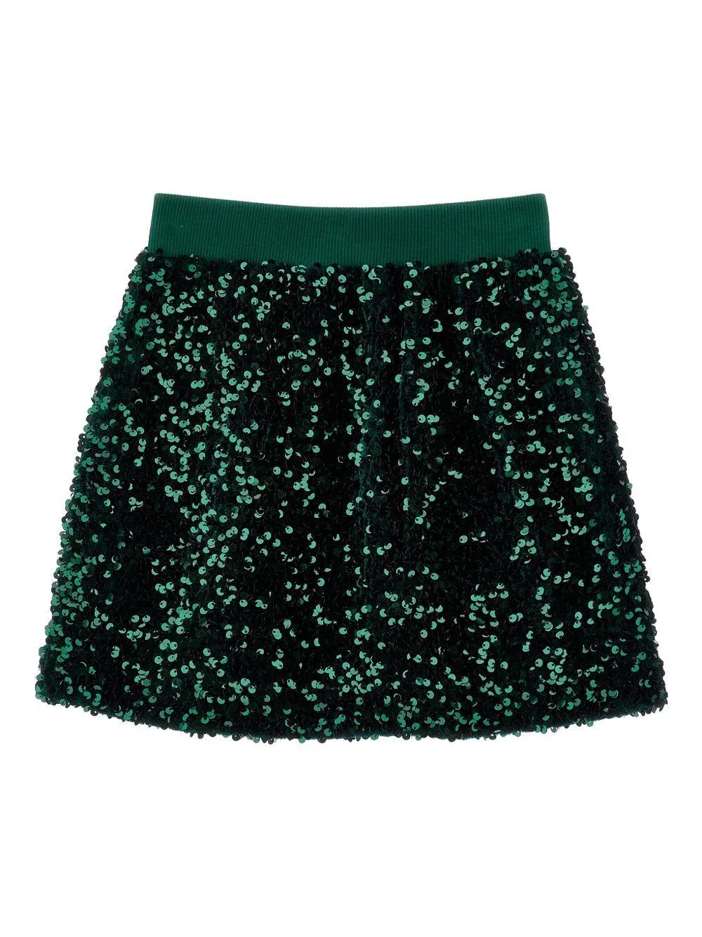 Minigonna Verde Scuro con Paillettes e Logo - Preludio Moda