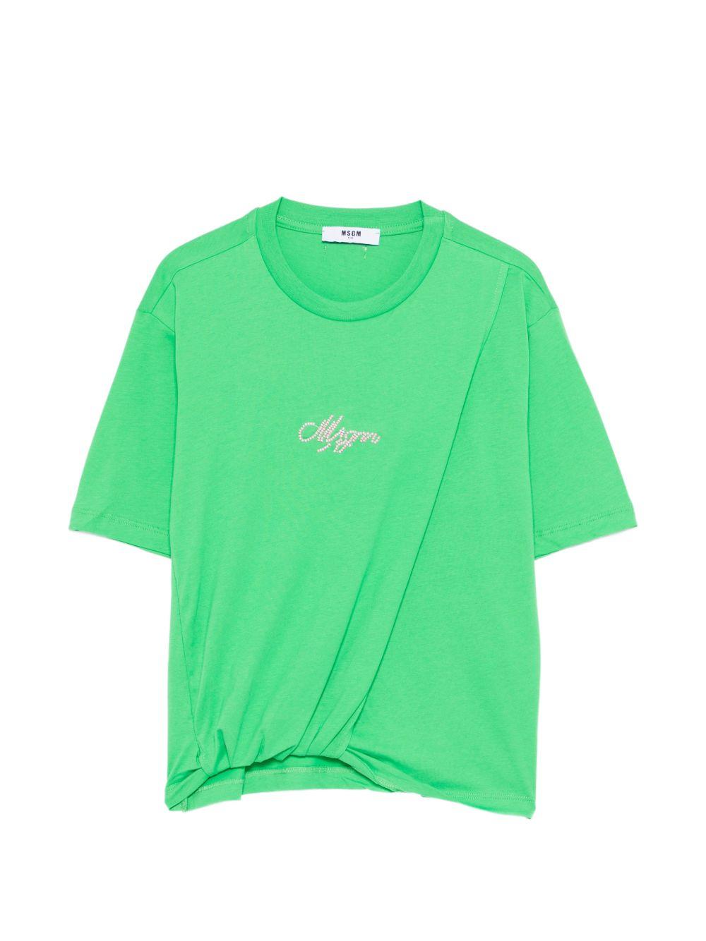 T-shirt in cotone con logo tempestato S6MSJGTH205 MS006 MSGM KIDS