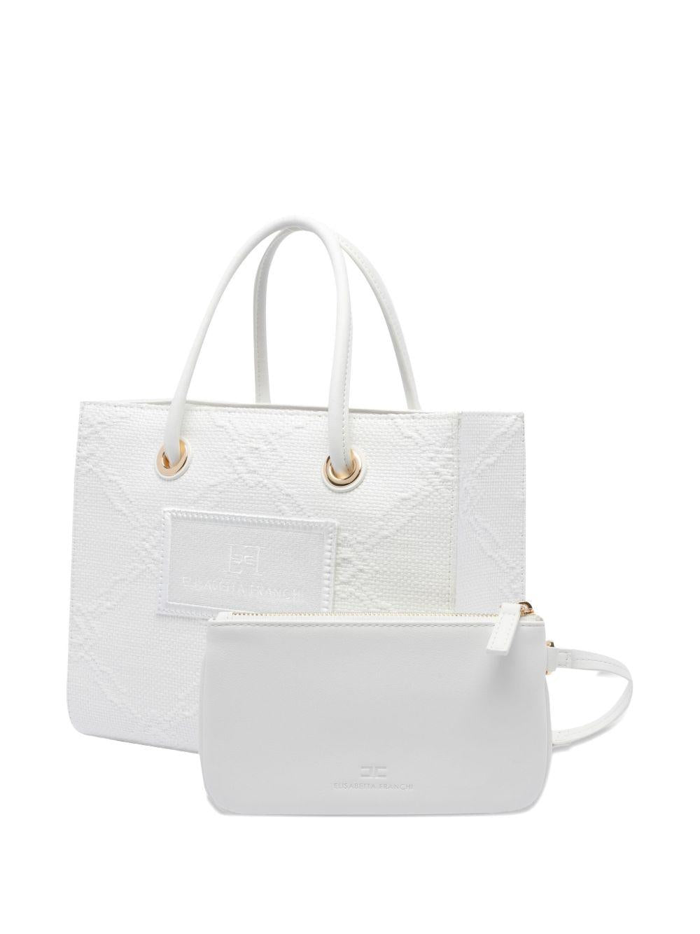 Tote piccola in rafia jacquard avorio