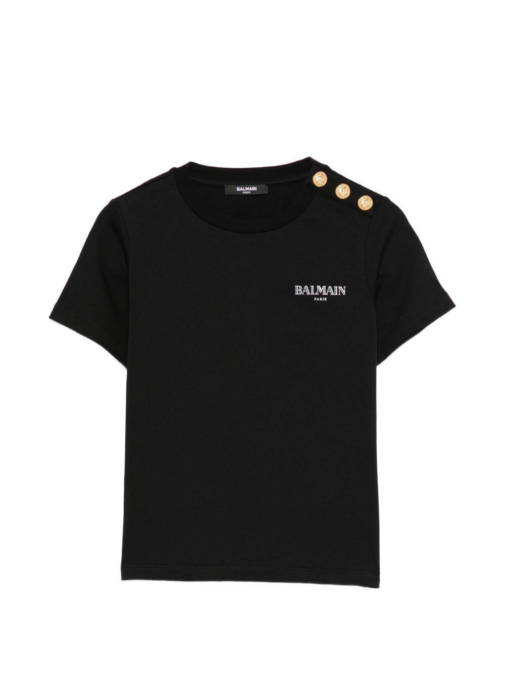 T-shirt con bottoni dorati BY8Q21Z3672 930BC BALMAIN KIDS