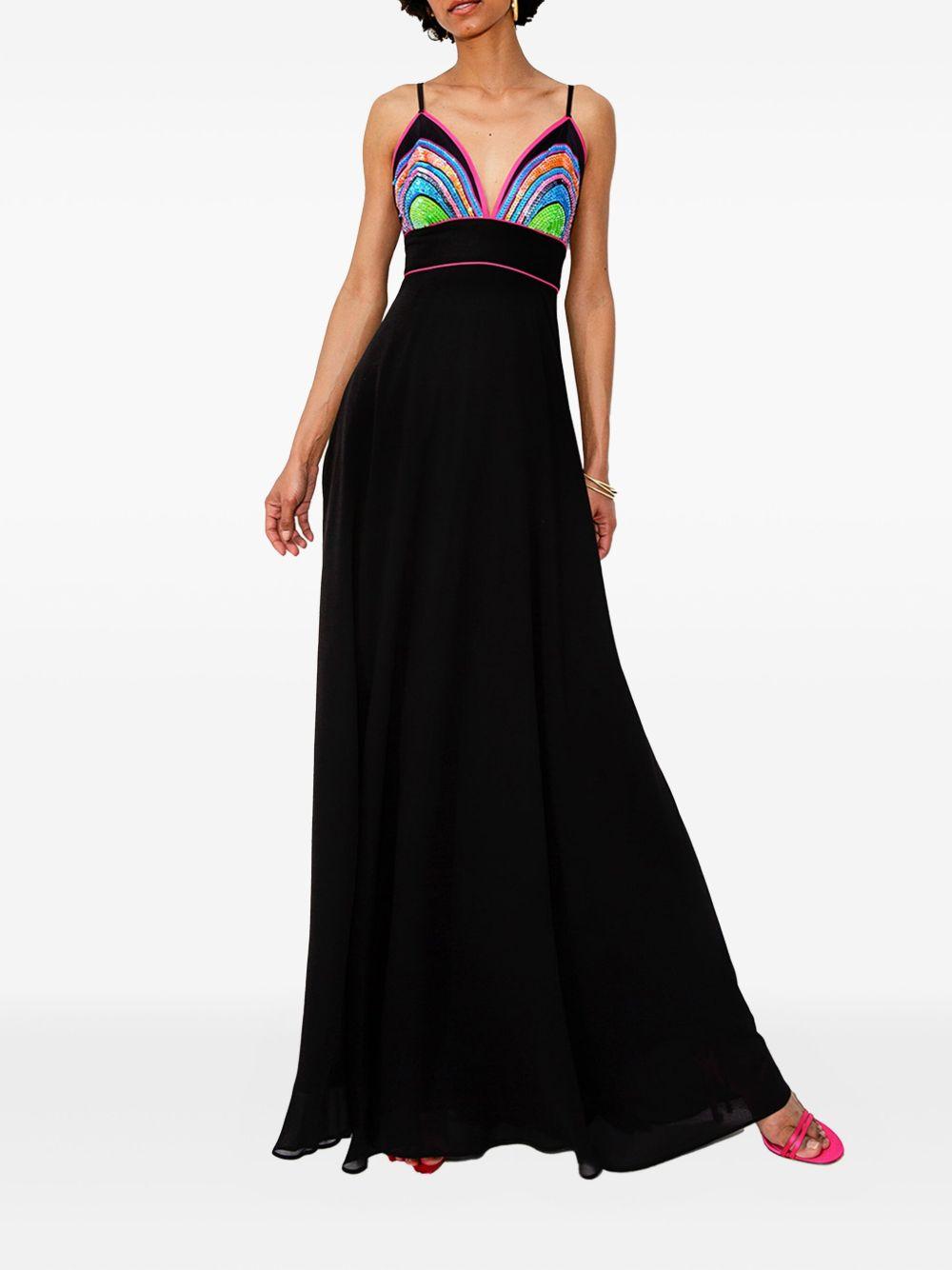 Abito nero lungo scollo paillettes multicolor T4337 BLACK TWINS