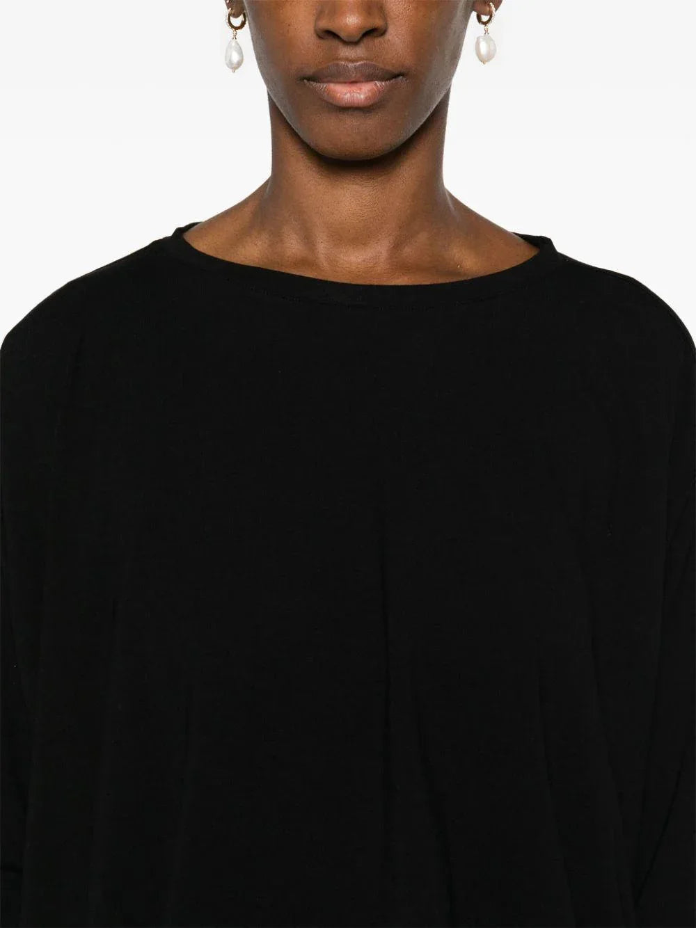 Maglia orlo drappeggiato nera - Preludio Moda