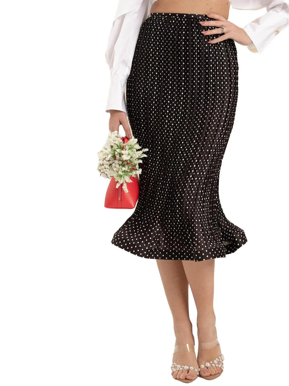 Gonna a campana nera con fantasia pois all-over - Preludio Moda