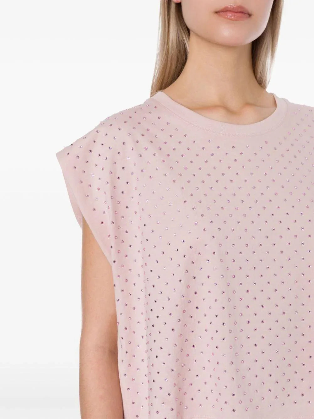 T-shirt crop rosa con strass - Preludio Moda
