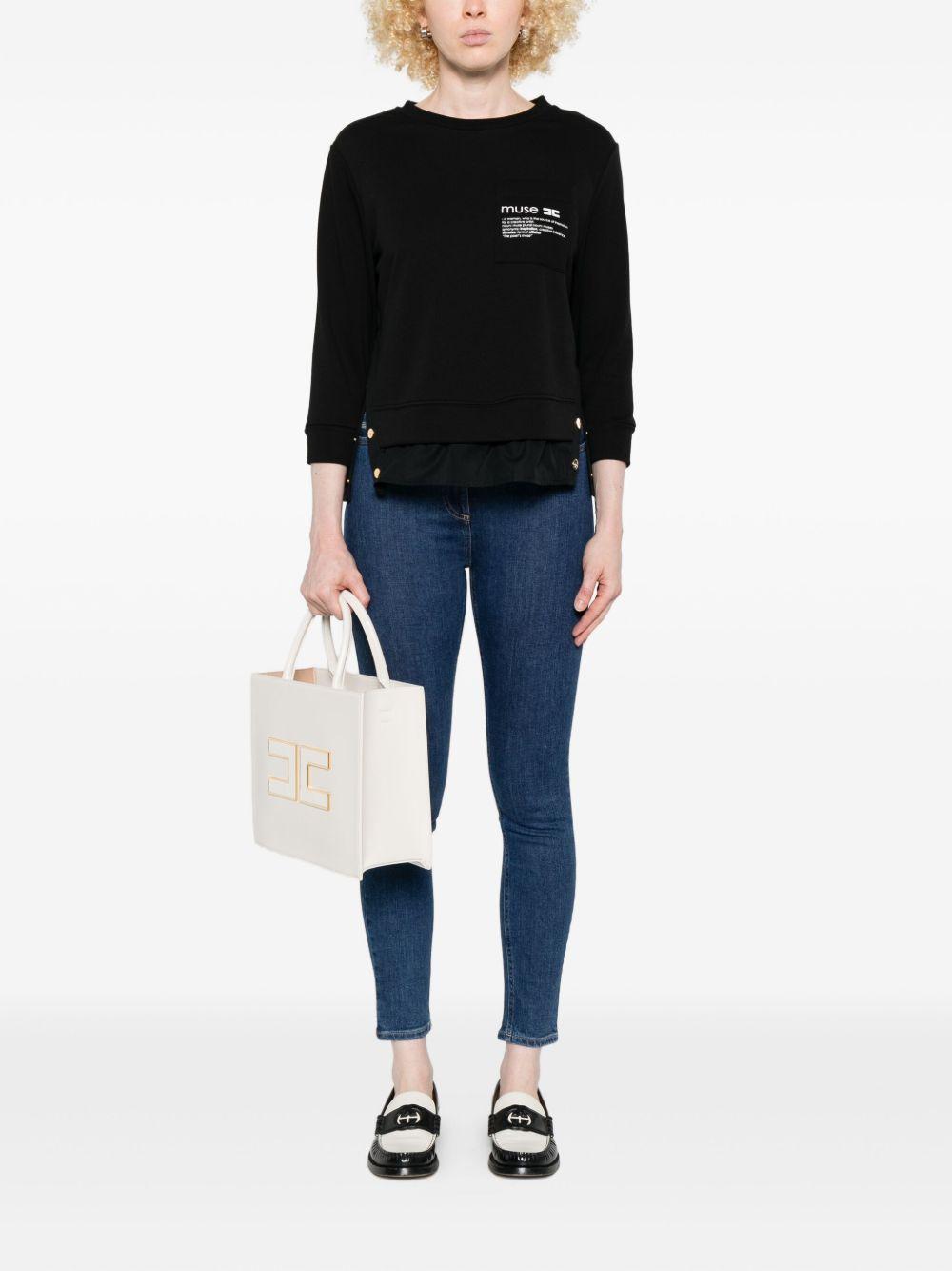 T-shirt Nera con Stampa Grafica e Bottoni Oro MD00656E2 110 ELISABETTA FRANCHI