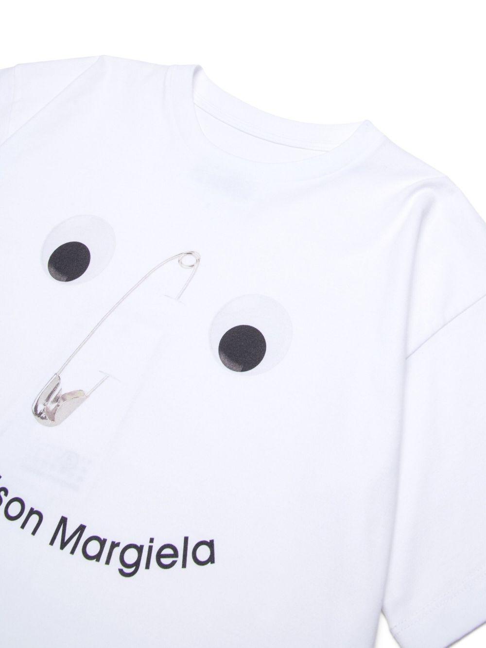 T-shirt bianca con stampa logo e scollo rotondo M60907MM04I M6100 MM6 MAISON MARGIELA KIDS