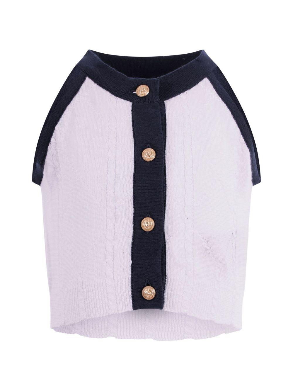 Cardigan con bottoni dorati e profili a contrasto BY9A32X0018 100BL BALMAIN KIDS
