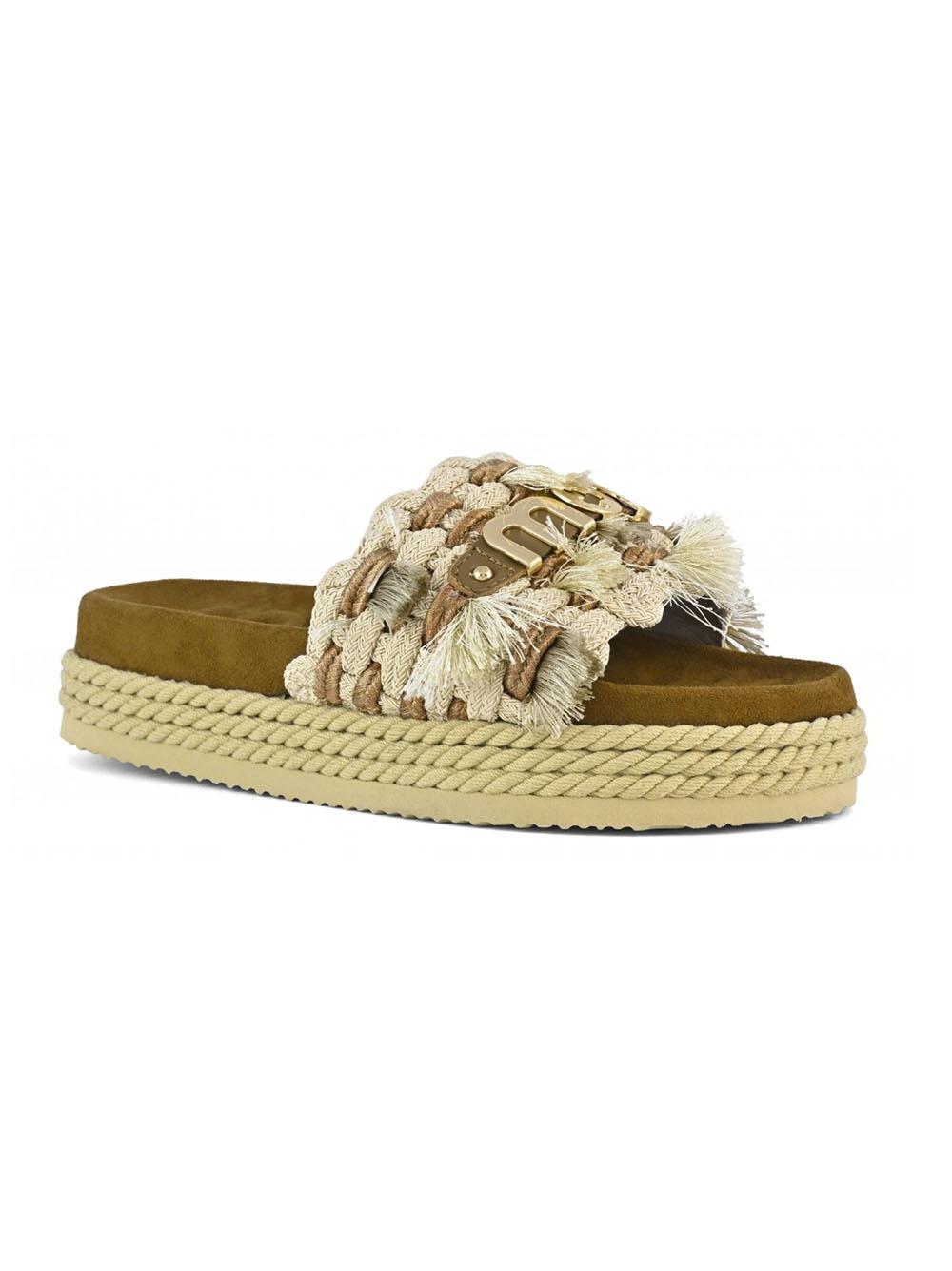 Monoband rope sandal fringes beige