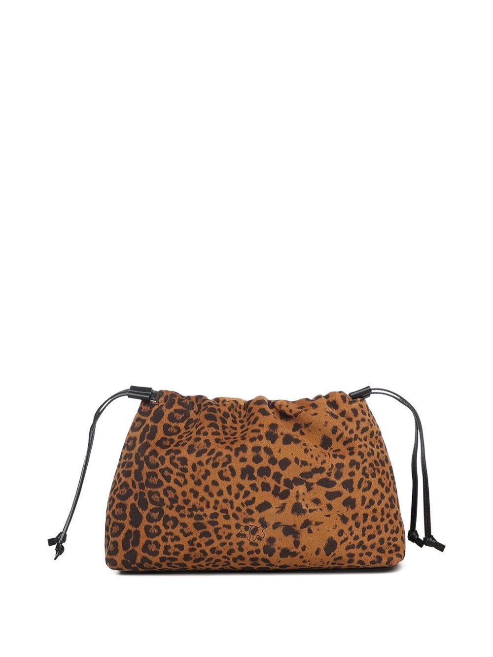 Clutch marrone con stampa leopardata e chiusura a coulisse 105907A32A M35Q PINKO
