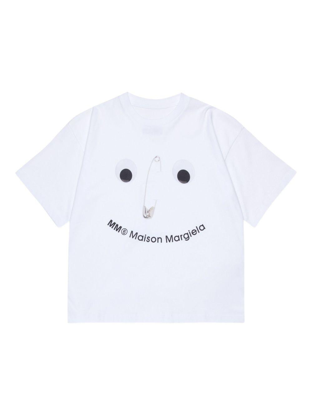 T-shirt bianca con stampa logo e scollo rotondo M60907MM04I M6100 MM6 MAISON MARGIELA KIDS