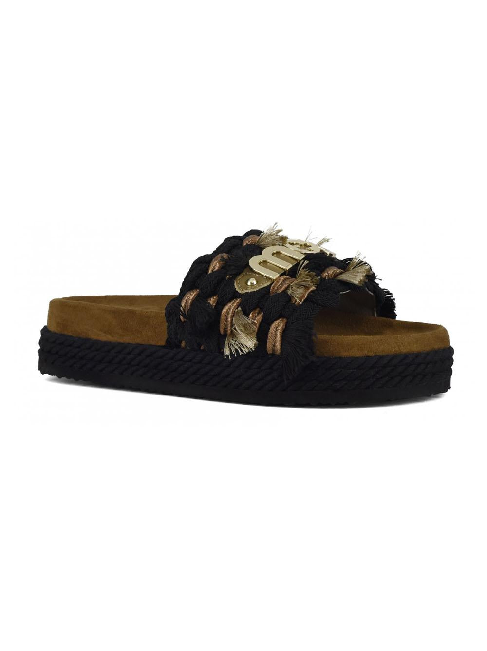 Monoband rope sandal fringes nero